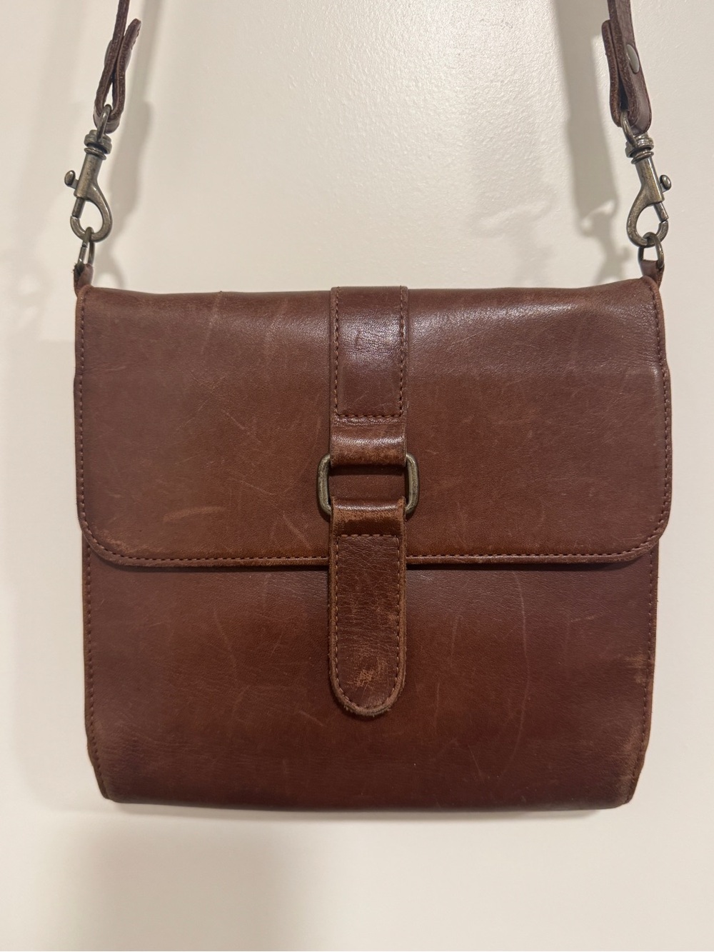 Vintage Signed Original Eddie Bauer Brown Leather Crossbody Bag